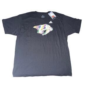 NWT ADIDAS NHL Nashville Predators Rainbow Pride Month Mens Black T-Shirt Sz 2XL